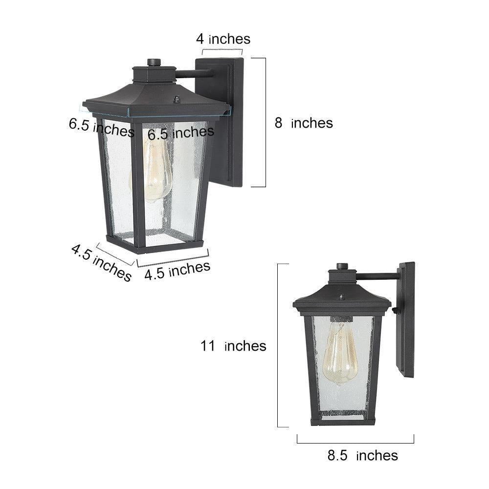 LNC Jusiz 11-in H Black and Seeded Glass Medium Base (E-26) Outdoor Wall Light,11"H