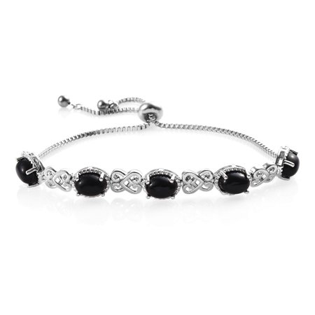 KARIS Collection Shop LC Delivering Joy Stylish Unique Stainless Steel Platinum Plated Oval Black Onyx Bolo Bangle Bracelet for Women Jewelry Mothers Day Gifts