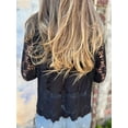 thumbnail image 4 of Cutout Embroidered V-Neck Button Long Sleeve Top, Hollow Half Sleeve Cardigan Black L, 4 of 7