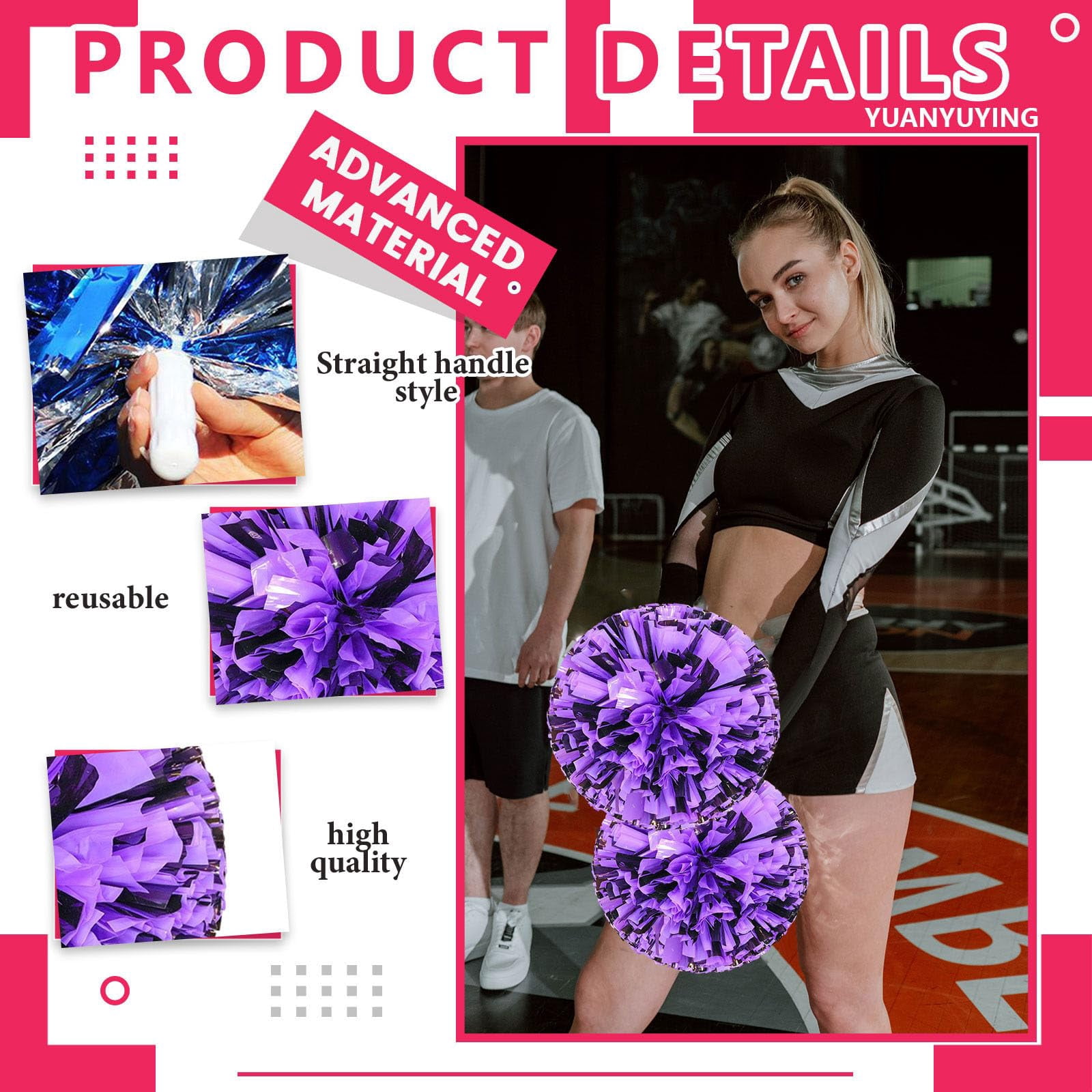 24 Pcs Cheerleading poms,pom poms Cheerleading with Handle Style Cheer Pom Pomsfor Dance, Matches, Team Spirit Sports