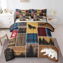 Feelyou Deer Bear Bedding Comforter Set 7-Piece, Retro Patchwork Full Bedding Set