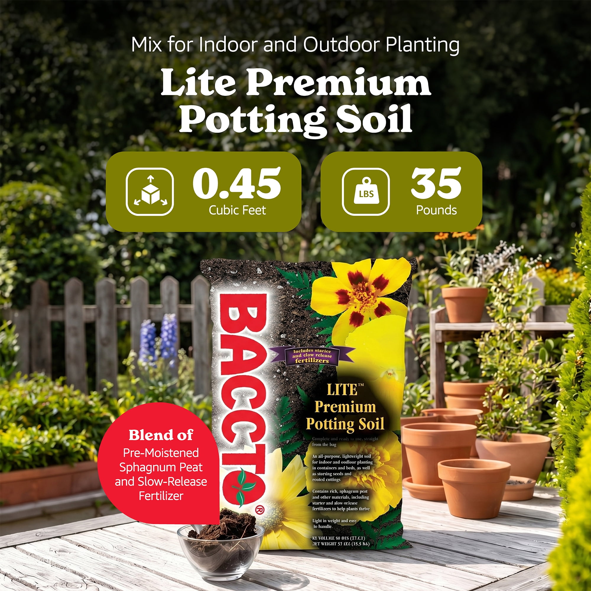 Michigan Peat Baccto Lite Premium Indoor Outdoor Potting Soil, 40 qt / 35 lb Bag