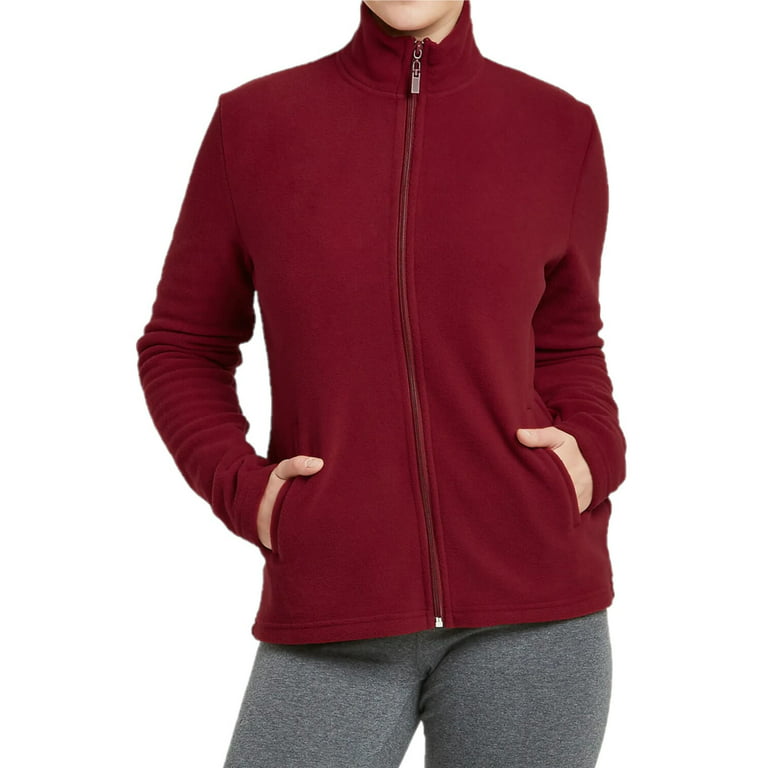 Women's Full-Zip Polar Fleece Jacket, Burgundy S, 1 Count, 1 Pack