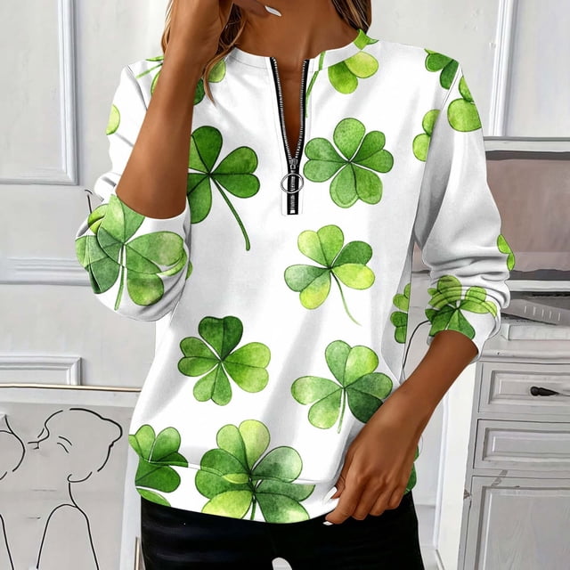 TaTaai Women's St. Patrick's Day Print Loose Fit Round Neck Sweatshirt Casual Long Sleeve Pullover Top Soft Polyester for Daily Streetwear Office Spring Fall Winter Gift