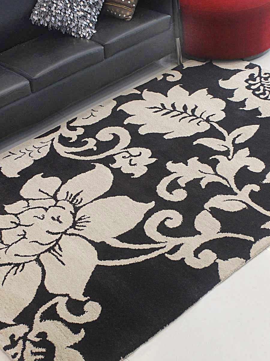 Rugsotic Carpets Hand Tufted Wool 8'x10' Area Rug Floral Black Cream