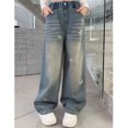 thumbnail image 4 of WMQPNNS Girl's Jeans Baggy Teen Girls Wide Leg Denim Pants Rhinestone Jeans Print Straight Leg Pants Girls Fashion Casual Trousers, Size 7-8 Years, qu1-Blue, 4 of 7