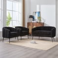 thumbnail image 2 of 3-Piece Chenille Small Living Room Items Set with Metal Legs, Channel Tufted Sofa Conversation Set for Living Room/Bedroom/Balcony/Office/Reception/Apartment, Loveseat & 2 Accent Chair,Black, 2 of 9