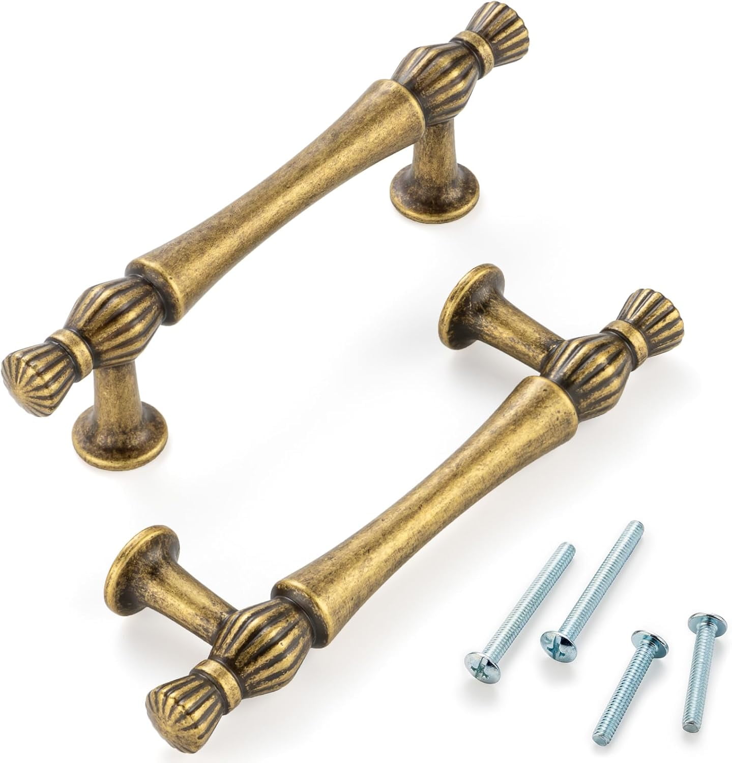 10 Pack 3 Inch Hole Centers, Antique Brass Cabinet Pulls Vintage Handles Hardware for Cabinets ZP2408 Drawer Dresser Cupboard Bedroom Closet Bathroom Vanity
