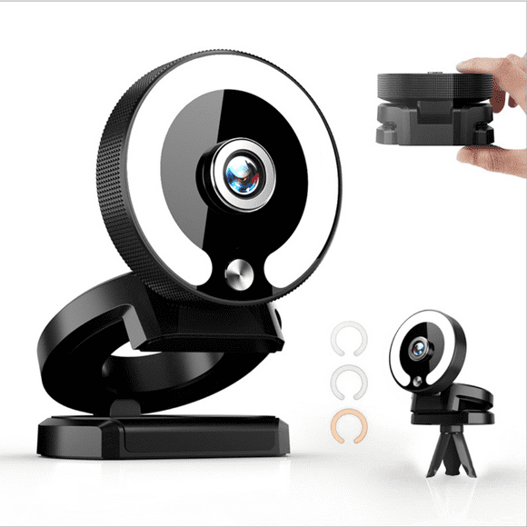 SenseiPhoto Webcam with Light and Microphone, Led Ring Light with Auto-Focus & 3 Level Brightness Power with Touch Control