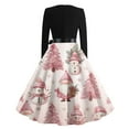 thumbnail image 4 of Christmas Dresses for Women Women's Casual Fashion Round Neck Long Sleeve Christmas Printed Party Vintage Long Dresses for Holiday Gathering,Pink,2XL, 4 of 7