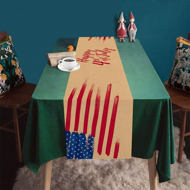 Cqxid Nappe à Moins de 10 $ Innovation Fête de l'Indépendance Chemin de Table Décoratif Lin Tapis de Table Durable Bordure Exclusivement pour Nappe Solide