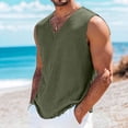 thumbnail image 2 of USNSM Linen T Shirts for Men Lightweight Breathable Short Sleeve V Neck T-Shirts Vintage Loose Fit Summer Casual Beach Tee Tops Green XXXXL, 2 of 7