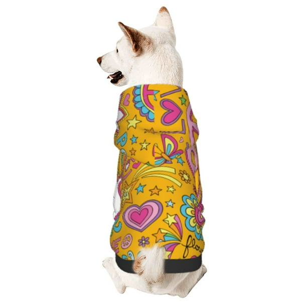 Fotbe Peace Love and Dove Flower Power Sudadera con Estampado para Perros Pequeños – Suéter con Capucha para Mascotas, Tela Suave de Forro Polar con Bolsillo-X-Small