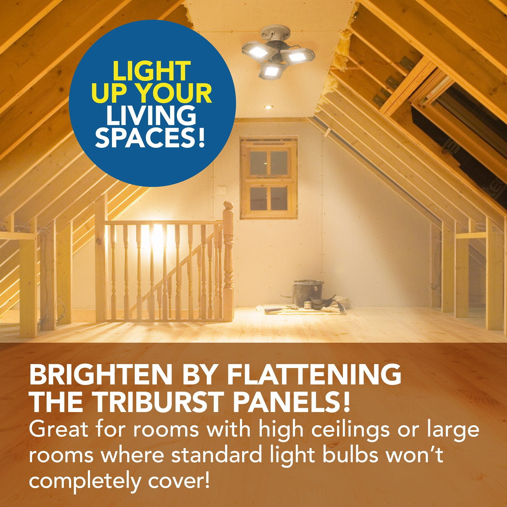 Bell + Howell TriBurst 2000 Lumens, LED Ceiling-Mounted Work Light, Garage Light, Indoor or Outdoor Lighting