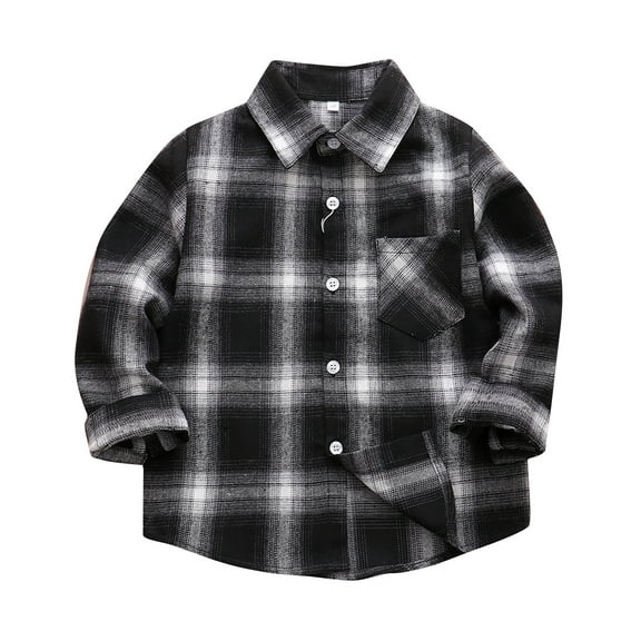 TOWED22 Toddler Baby Boy Christmas Red Long Sleeve Button Plaid Flannel Shirt(Black,5-6 Y)