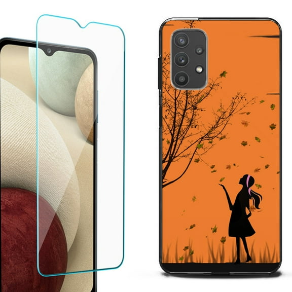 Slim-Fit Flexible TPU Gel Phone Case (black) for Samsung Galaxy A32 5G, with Tempered Glass Screen Protector, by OneToughShield ® - Autumn Leaf