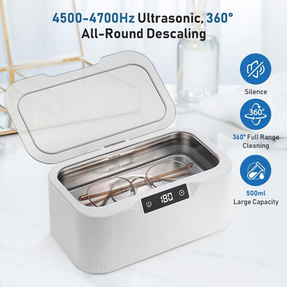 QD-Gotrays Ultrasonic Cleaner 500ml Jewellry Cleaner Silver Cleaner with Watch Stand for Jewelry Necklace Ring Eyeglasses Watch Denture, 47KHz Ultrasound Cleaner Machine Professional Sonic Cleaner