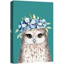 wall26 Canvas Print Wall Art Watercolor Cartoon Owl with Flower Crown Animals Wildlife Illustrations Pop Art Chic Portrait Colorful for Living Room, Bedroom, Office - 16"x24"