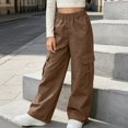 thumbnail image 2 of SGFCWSX Girls Cargo Pants, Wide Leg Elastic Waist Loose Fit Trousers with Pockets for Daily Street Style Brown Size 10, 2 of 8
