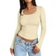 thumbnail image 1 of Top corto ajustado de manga larga para mujer: camiseta ajustada con cuello redondo, poliéster y spandex, diseño básico liso para hacer ejercicio, yoga y estilo informal., 1 of 5