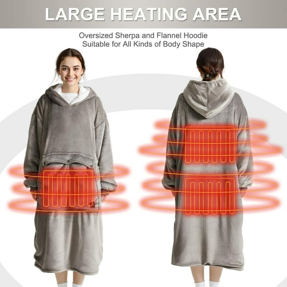 Wearable Heated Blanket Hoodie, USB Cordless Wearable Electric Blanket Sweatshirt with 3 Heat Settings & Giant Pocket
