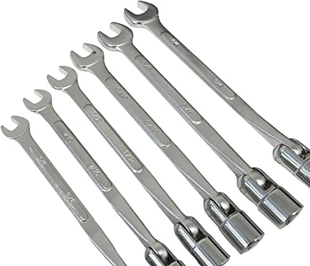 6 PC FLEX SOCKET 6 POINT FLEXIBLE HEAD AND OPEN END METRIC WRENCH SET