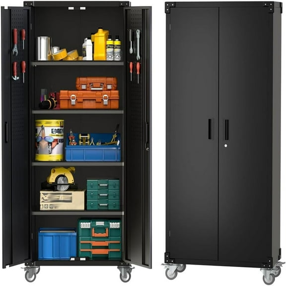 Danolapsi 72inch Metal Storage Cabinet,Garage Storage Cabinet With 1.58'' Thickened Frame & Built-In Weight Capacity 600 Lbs,Magnetic Automatic Door Lock,Tool Cabinet for Workshop,Home,Garage & Office