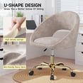thumbnail image 3 of ATHOPE Vanity Chair, Fleece Office Chair with Gold Wheels, Comfy Home Office Desk Chair for Girls, Swivel Make Up Chair, Nail Tech Chair for Bedroom, Small Space, Khaki, 3 of 7