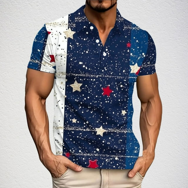 Blusa y camisa de manga corta con cuello vuelto para hombre, informal, de moda, de negocios, de manga corta, estampada, deportiva, con solapa, de poliéster.