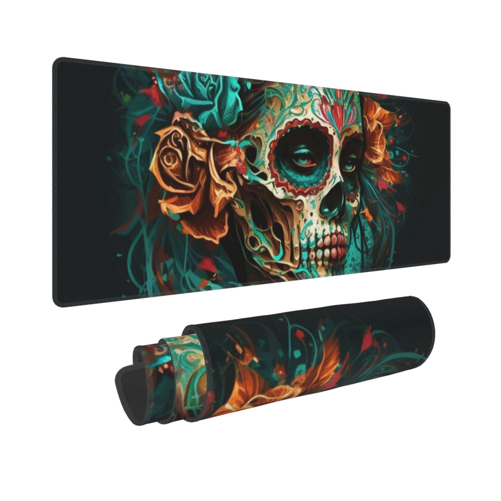 Sugar Skull Zombie Rose Mouse Pad Extended Large Gaming Mousepad Non-Slip Rubber Big Keyboard Desk Mat 31.5 X 11.8 Inch
