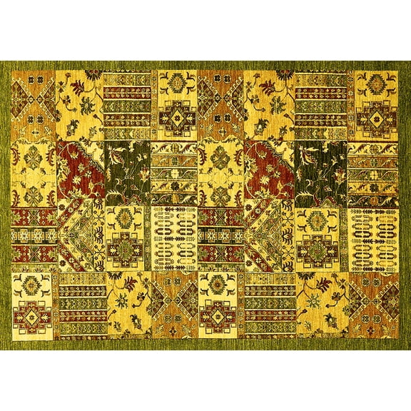 Ahgly Company Machine Washable Indoor Rectangle Southwestern Yellow Country Area Rugs, 5' x 7'