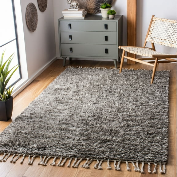 SAFAVIEH Casablanca Anglia Solid Plush Wool Shag Area Rug, Grey, 5' x 8'
