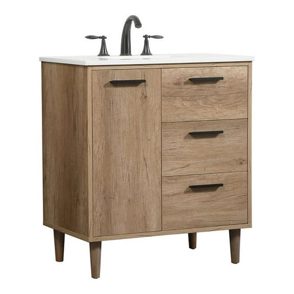 Pemberly Row 30" Aluminum MDF Single Bathroom Vanity in Natural Oak