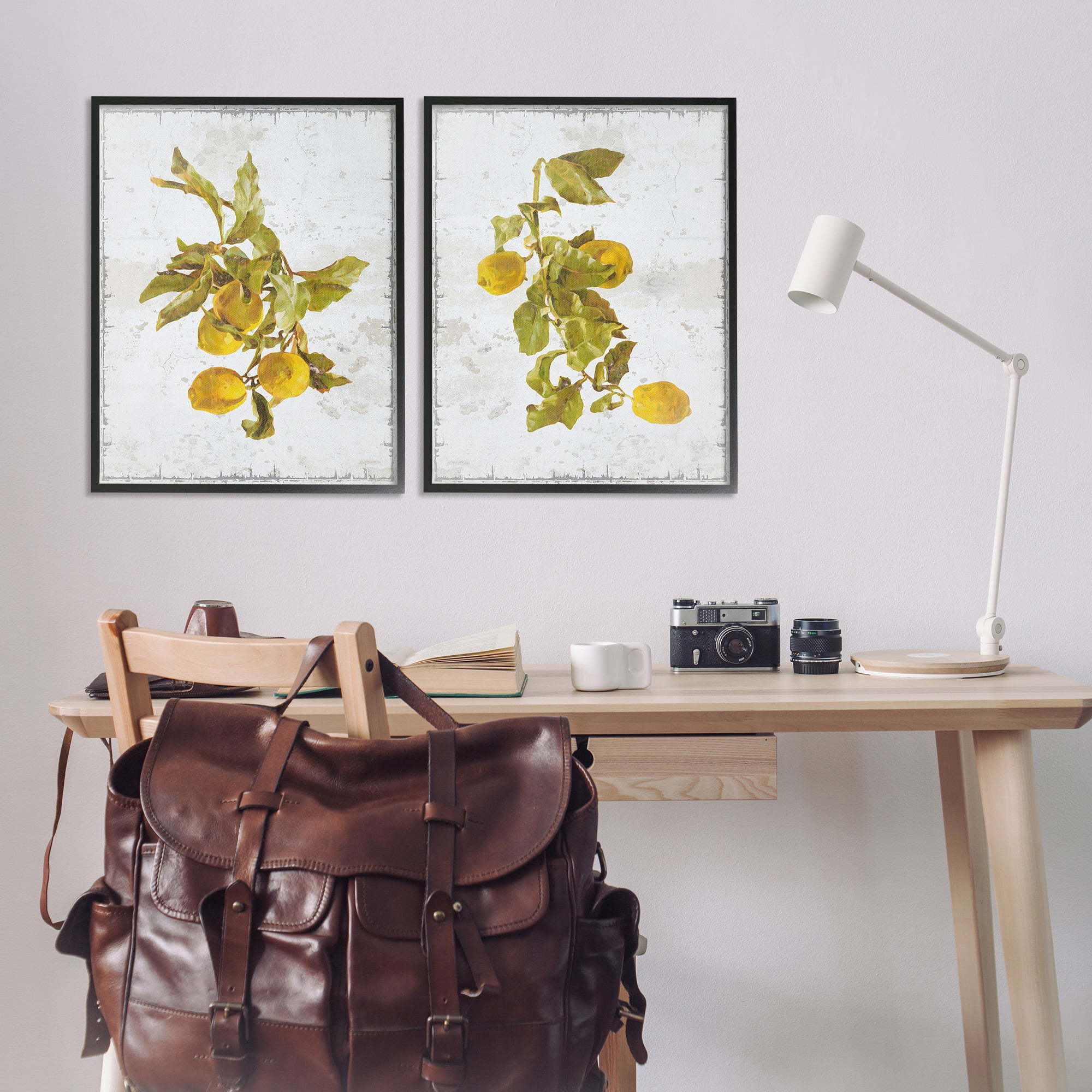 Stupell Industries Rustic Lemons & Leaves Food & Beverage Painting Black Framed Art Print Wall Art, 24 x 30, Set of 2