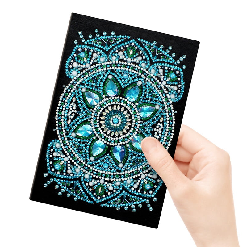DIY Diamond Painting Notebook Kits Including Notebook Resin Rhinestones Diamond Sticky Pen Tray Plate and Glue Clay Flower Pattern 207x142x8mm 50 pages/book