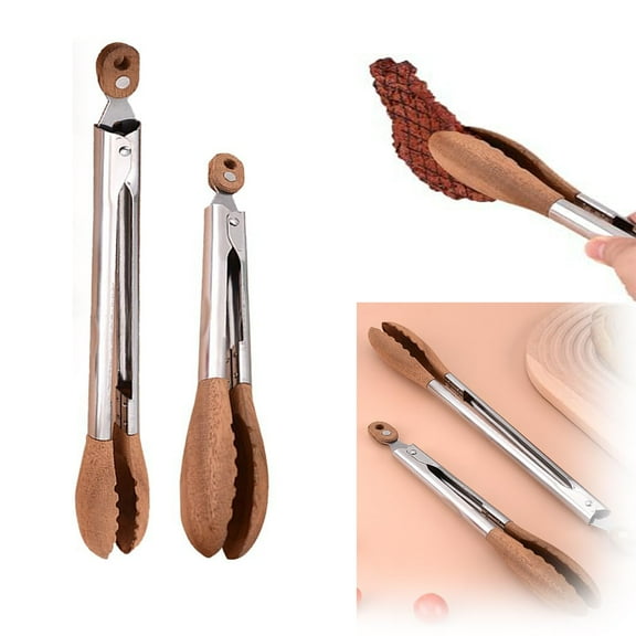 Wooden Tongs for Cooking,Stainless Steel Anti-Slip Long Handle Wood Salad Tongs with Hanging Hole,Household Creative Cooking Tongs for Bbq,Serving Food,Salad Tossing