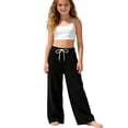 thumbnail image 2 of ZHOGXU Graceful Elastic Waist Drawstring Solid Color Loose Fit Wide Leg Kids Pants For Girls With Pocket Comfortable Everyday Wear, 2 of 4