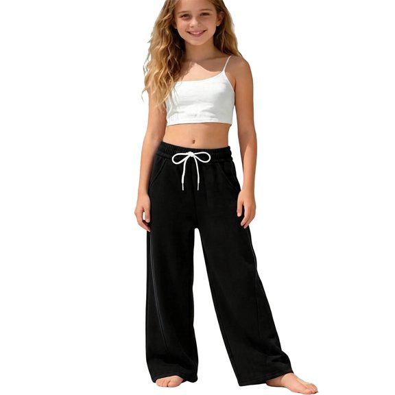 Girls Sweatpants Wide Leg Loose Pants for Kids Casual Trousers Relaxed Fit Elastic Waist Girls Bottoms 2-3T