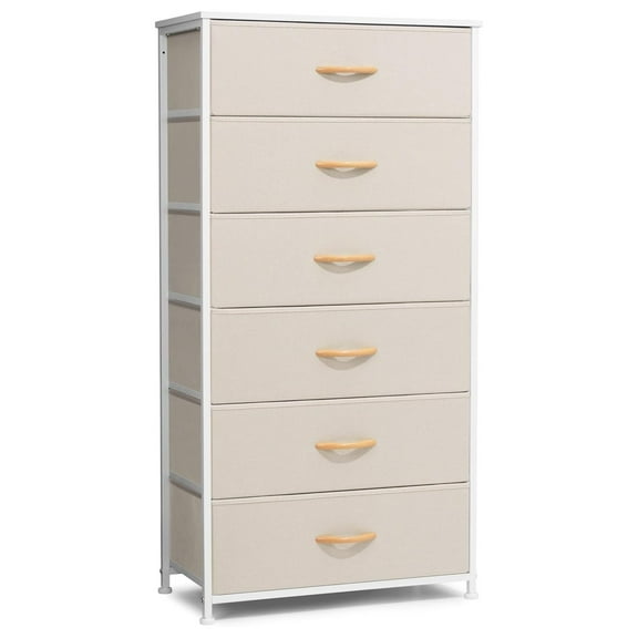 Dresser for Bedroom with 6 Drawers, Tall Chest of Drawers, Fabric Dressers Bedroom Furniture, Storage Organizer Unit with Bins