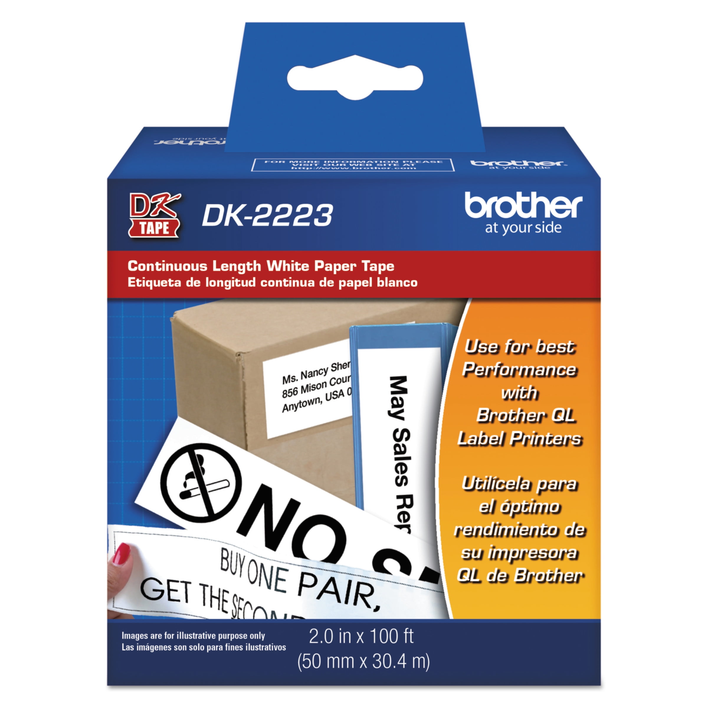 Brother Continuous Paper Label Tape, 2' x 100 ft, Black/White