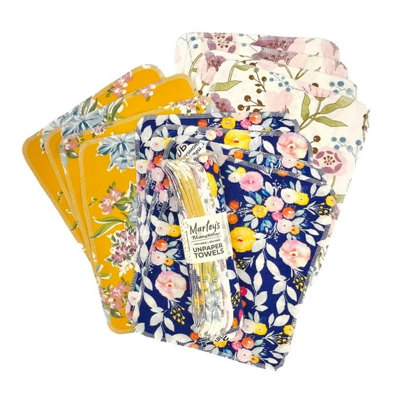Marley's Monsters UNpaper® Towels: Blossom - 12 Count Roll of Reusable Paper Towels - Cotton Flannel