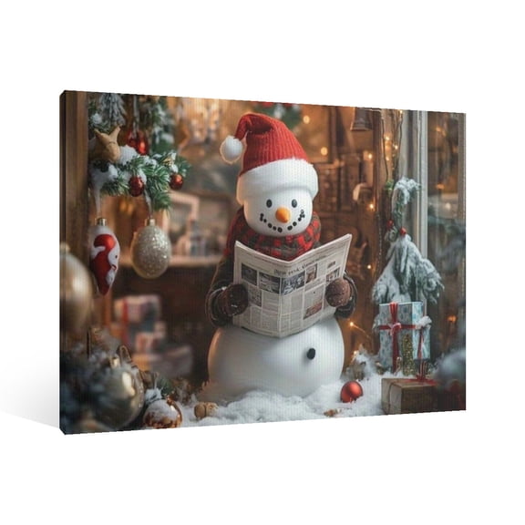 Vintage Christmas Snowman Wall Art Paint - Xmas Festive Winter Holiday Christmas Wall Decor Canvas for Living Room Kitchen Bathroom Home Bedroom Decor Framed