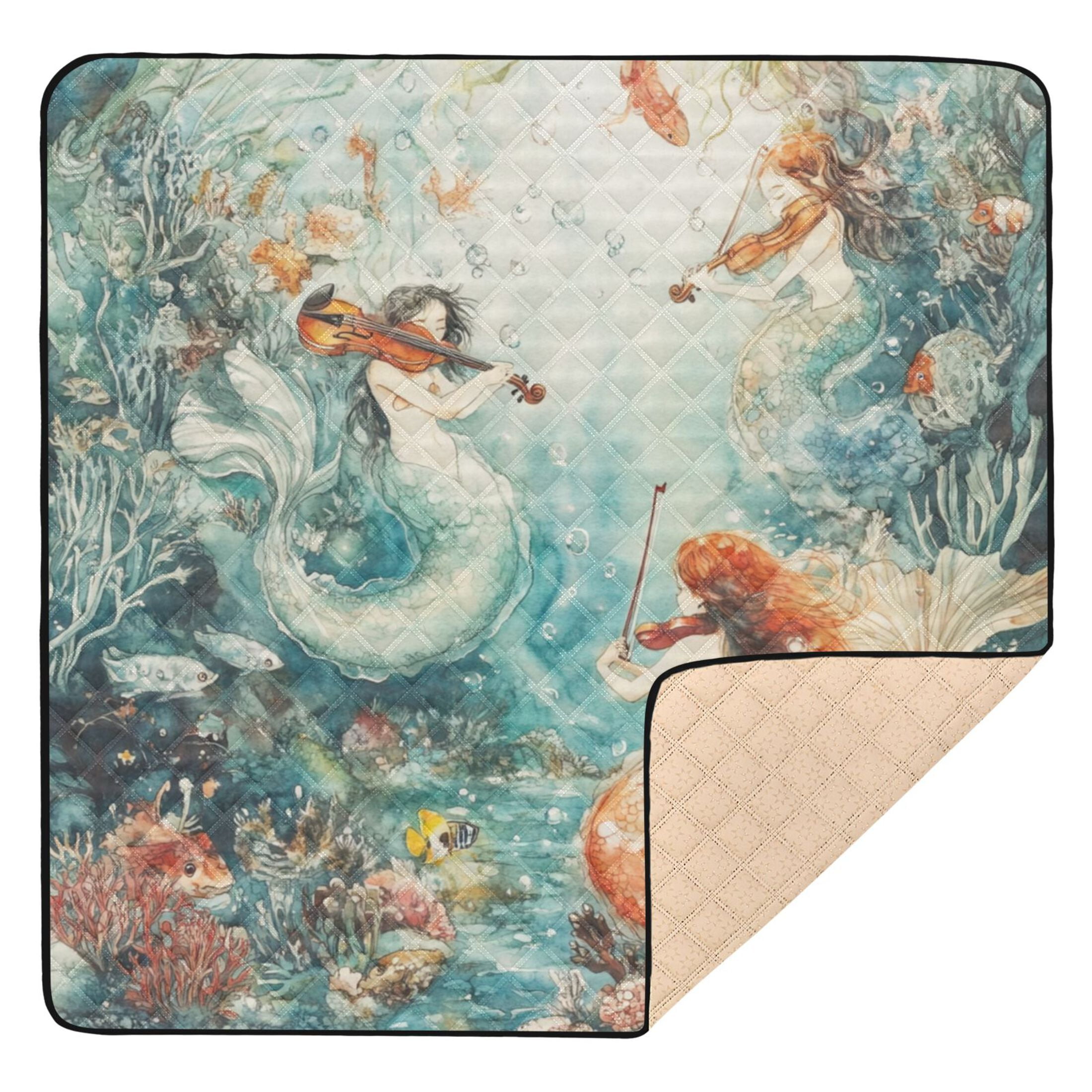 WOBOGO Mermaid Plays Music Baby Playmats Extra Large Waterproof Rollable Activity Pads for Toddlers 50×50inch