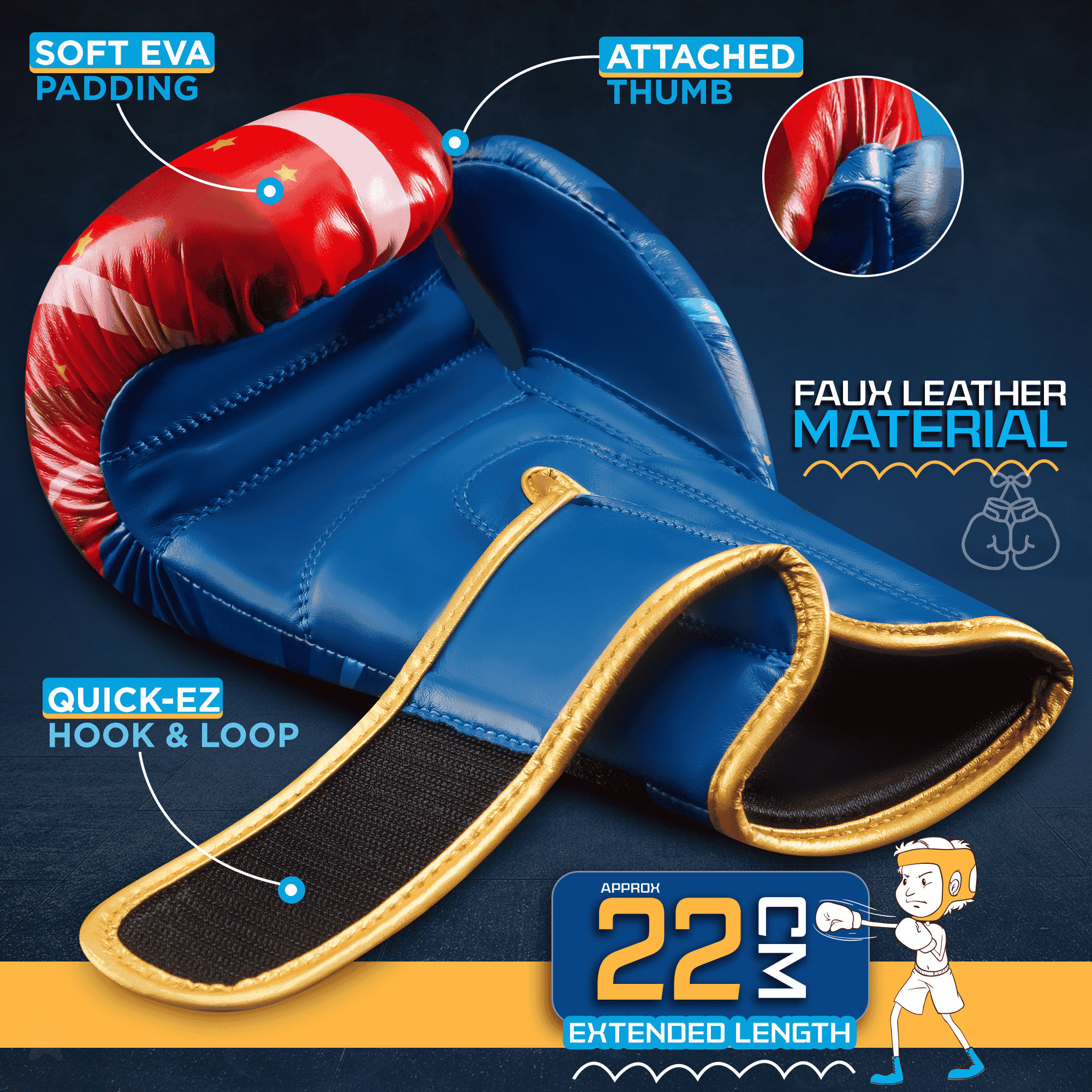 WYOX 6oz Kids Boxing Gloves – Golden Star | Kids Training, MMA, Kickboxing, Sparring, Punching & Strength