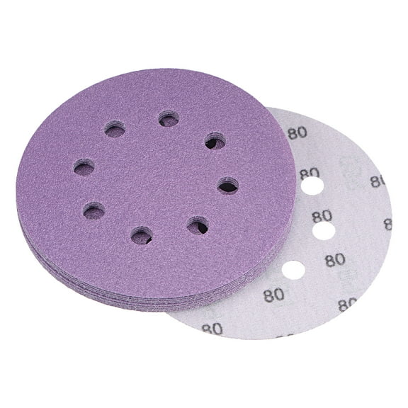 10 Pack 5-Inch Purple Sanding Discs 80 Grits 8 Hole Hook & Loop Professional Aluminum Oxide Sandpaper