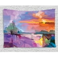 thumbnail image 1 of Landscape Tapestry, Abstract Hand Drawn Design of Mountains in the Sunset with Oil Painting Effect, Wall Hanging for Bedroom Living Room Dorm Decor, 60W X 40L Inches, Multicolor, by Ambesonne, 1 of 2