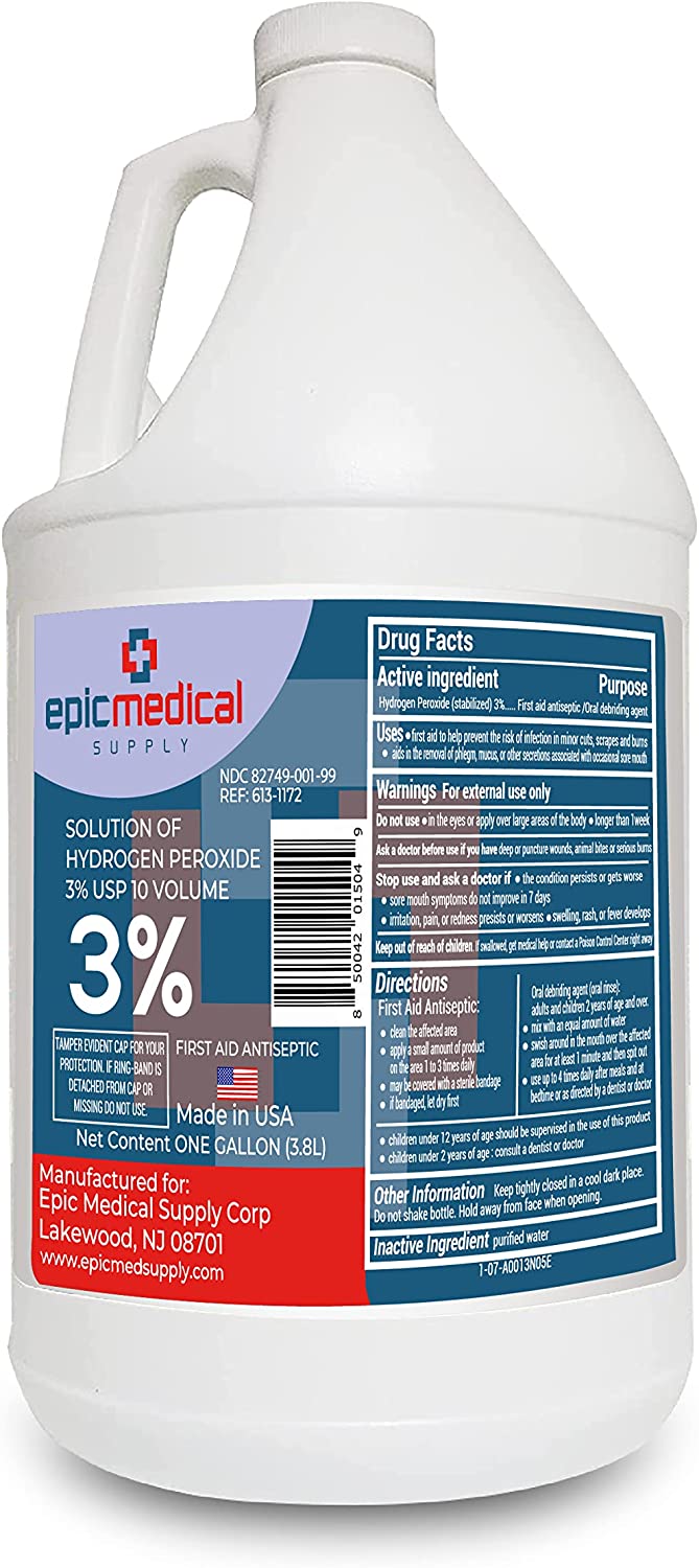 Epic Medical Supply Hydrogen Peroxide First Aid Antiseptic 3 USP, Gallon