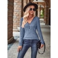 thumbnail image 4 of Women Half Zip Collar Loose Pullover Ribbed Knit Casual Shirts Solid Color Long Sleeve Comfy Warm Blouses  Blue S, 4 of 7