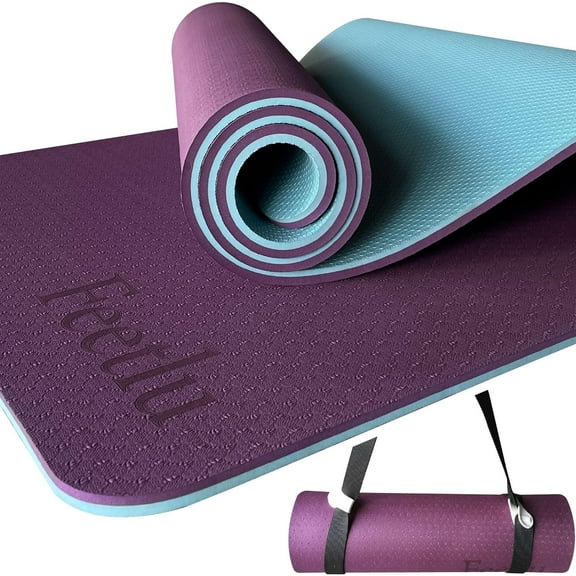 Extra Thick Exercise Yoga Mat with Strap - 2/5 Inch (10MM), Non-Slip Workout for Yoga, Pilates, and Floor Exercises