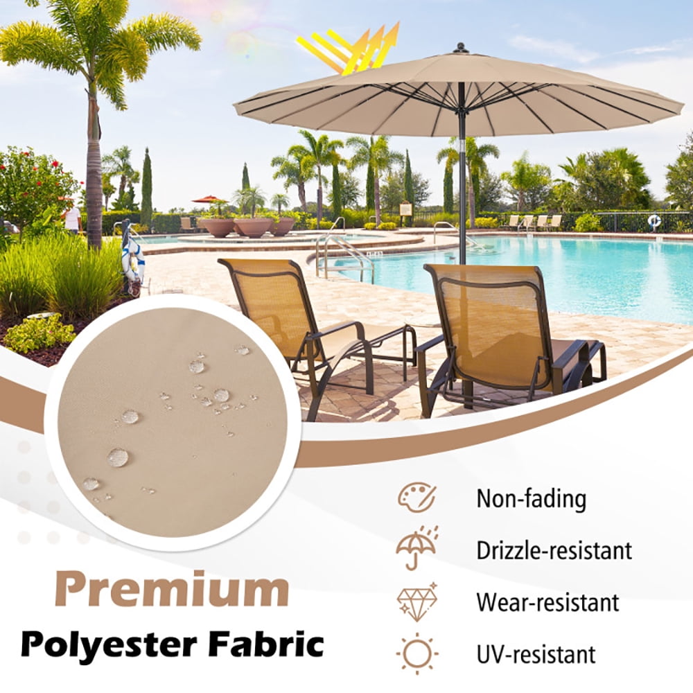 Spaco 9 Feet Round Patio Umbrella with 18 Fiberglass Ribs-Tan, Patio Offset Umbrella with Easy Tilt Adjustment, Outdoor Cantilever Hanging Umbrella